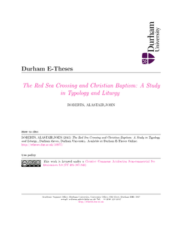 The Red Sea Crossing and Christian Baptism: a Study in Typology and Liturgy
