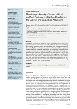 Microfungal Diversity of Juncus Trifidus L. and Salix Herbacea L. at Isolated