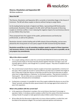 Divorce, Dissolution and Separation Bill Written Evidence