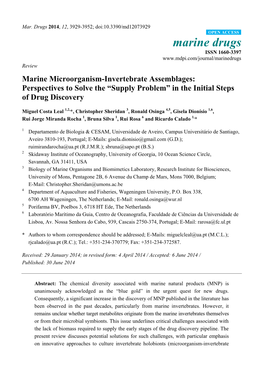 Marine Microorganism-Invertebrate Assemblages: Perspectives to Solve the “Supply Problem” in the Initial Steps of Drug Discovery