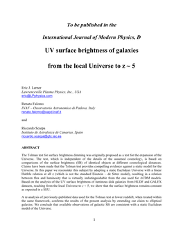 UV Surface Brightness of Galaxies from the Local Universe to Z