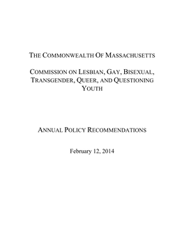 The Commonwealth of Massachusetts Commission on Lesbian, Gay, Bisexual, Transgender, and Queer/Questioning Youth