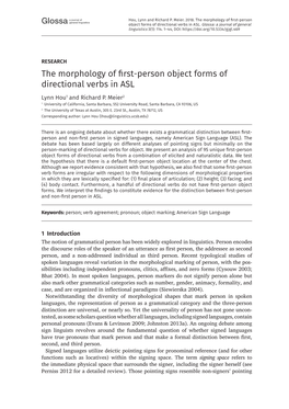 The Morphology of First-Person Object Forms of Directional Verbs in ASL Lynn Hou1 and Richard P