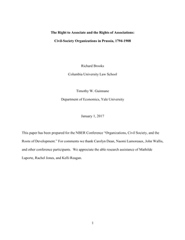 Civil-Society Organizations in Prussia, 1794-1908 Richard Brooks