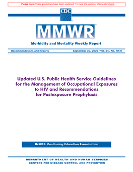 Updated U.S. Public Health Service Guidelines for the Management of Occupational Exposures to HIV and Recommendations for Postexposure Prophylaxis