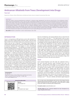 Anticancer Alkaloids from Trees: Development Into Drugs Tasiu Isah