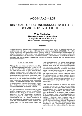 Iac-04-1Aa.3.8.2.05 Disposal of Geosynchronous Satellites by Earth-Oriented Tethers