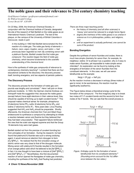 The Noble Gases and Their Relevance to 21St Century Chemistry Teaching