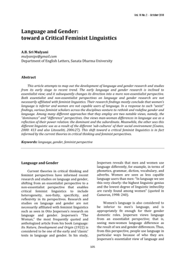 Language and Gender: Toward a Critical Feminist Linguistics