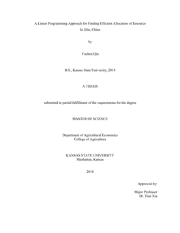 A Linear Programming Approach for Finding Efficient Allocation of Resource in Jilin, China