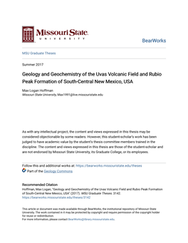 Geology and Geochemistry of the Uvas Volcanic Field and Rubio Peak Formation of South-Central New Mexico, USA