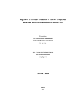 Regulation of Anaerobic Catabolism of Aromatic Compounds and Sulfate Reduction in Desulfobacula Toluolica Tol2