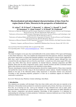 (Basin of Saiss, Morocco) in the Perspective of Industrial Use