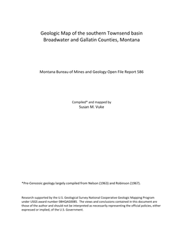 Geologic Map of the Southern Townsend Basin Broadwater and Gallatin Counties, Montana