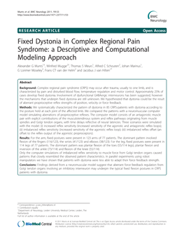 Fixed Dystonia in Complex Regional Pain Syndrome: a Descriptive And