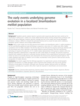 The Early Events Underlying Genome Evolution in a Localized Sinorhizobium Meliloti Population Nicolás Toro*, Francisco Martínez-Abarca and Manuel Fernández-López