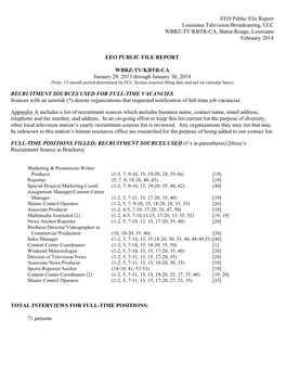 EEO Public File Report Louisiana Television Broadcasting, LLC WBRZ-TV/KBTR-CA, Baton Rouge, Louisiana February 2014