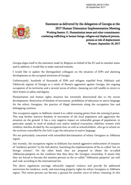 Statement As Delivered by the Delegation of Georgia at the 2017 Human Dimension Implementation Meeting