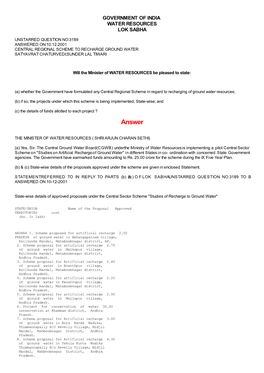 Answered On:10.12.2001 Central Regional Scheme to Recharge Ground Water Satyavrat Chaturvedi;Sunder Lal Tiwari