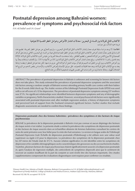 Postnatal Depression Among Bahraini Women: Prevalence of Symptoms and Psychosocial Risk Factors F.H