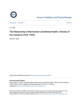 The Relationship of Mormonism and Mental Health: a Review of the Literature (1923- 1995)