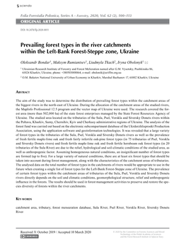 Prevailing Forest Types in the River Catchments Within the Left-Bank Forest-Steppe Zone, Ukraine