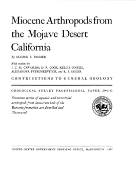 Miocene Arthropods from the Mojave Desert California