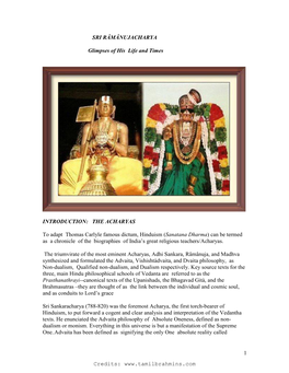 1 SRI RÂMÂNUJACHARYA Glimpses of His Life and Times