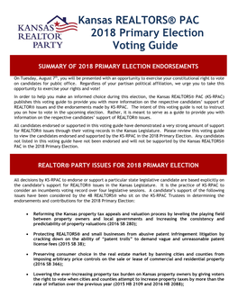 Kansas REALTORS® PAC 2010 REALTOR® Voting Guide