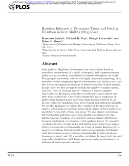 Bayesian Inference of Divergence Times and Feeding Evolution in Grey Mullets (Mugilidae)