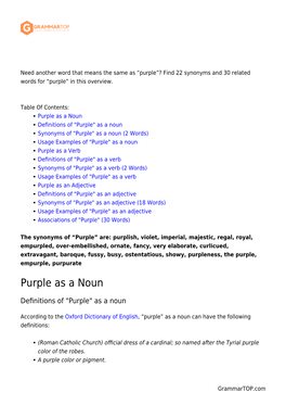 Purple”? Find 22 Synonyms and 30 Related Words for “Purple” in This Overview