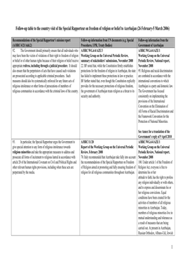 1 Follow-Up Table to the Country Visit of the Special Rapporteur on Freedom