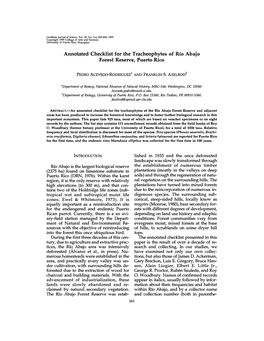 Annotated Checklist for the Tracheophytes of Rio Abajo Forest Reserve, Puerto Rico