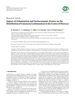 Impact of Urbanization and Socioeconomic Factors on the Distribution of Cutaneous Leishmaniasis in the Center of Morocco