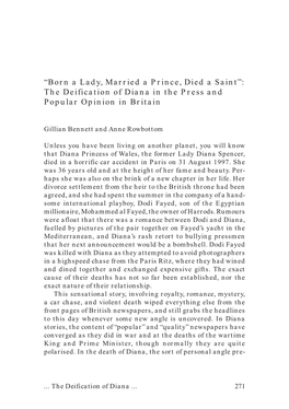 “Born a Lady, Married a Prince, Died a Saint”: the Deification of Diana in the Press and Popular Opinion in Britain