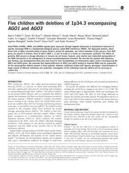 Five Children with Deletions of 1P34.3 Encompassing AGO1 and AGO3