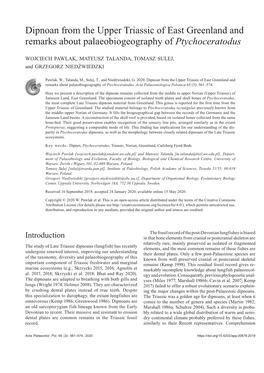 Dipnoan from the Upper Triassic of East Greenland and Remarks About Palaeobiogeography of Ptychoceratodus