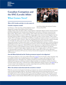 Canadian Corruption and the SNC-Lavalin Affair: What Comes Next?