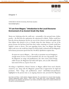 “If I Am from Megara.” Introduction to the Local Discourse Environment of an Ancient Greek City-State