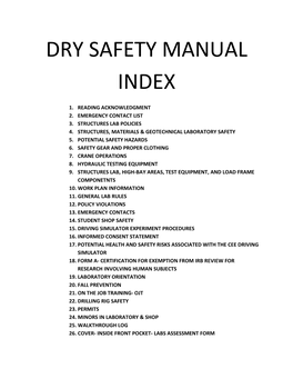 Dry Safety Manual Index