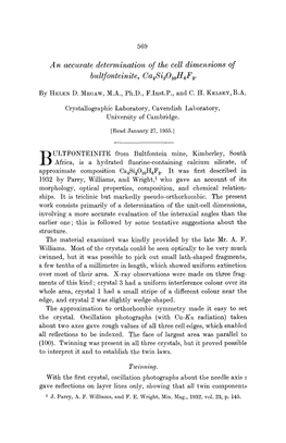 An Accurate Determination of the Cell Dimensions of Bultfonteinite, Ca4si~Oloh6f~