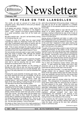 February 1997 Issue 306 NEW YEAR on the LLANGOLLEN This Month, We Start an Account of a Break on the Add to the Enchantment of the Journey Ahead