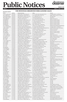 THE BUSINESS OBSERVER FORECLOSURE SALES MANATEE COUNTY Case No