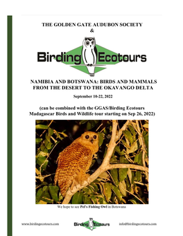 The Golden Gate Audubon Society & Namibia and Botswana: Birds and Mammals from the Desert to the Okavango Delta