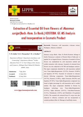 Extraction of Essential Oil from Flowers of Mammea Suriga(Buch