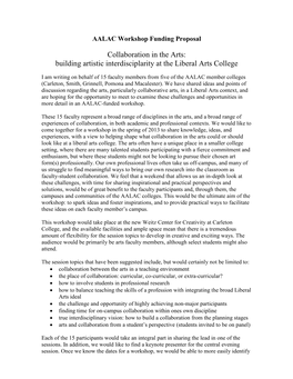 Collaboration in the Arts: Building Artistic Interdisciplarity at the Liberal Arts College