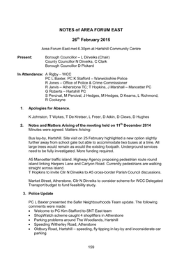 NOTES of AREA FORUM EAST 26 February 2015