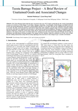 Teesta Barrage Project – a Brief Review of Unattained Goals and Associated Changes