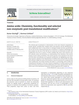 Amino Acids: Chemistry, Functionality and Selected ☆ Non-Enzymatic Post-Translational Modifications