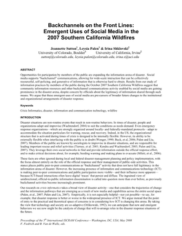 Emergent Uses of Social Media in the 2007 Southern California Wildfires